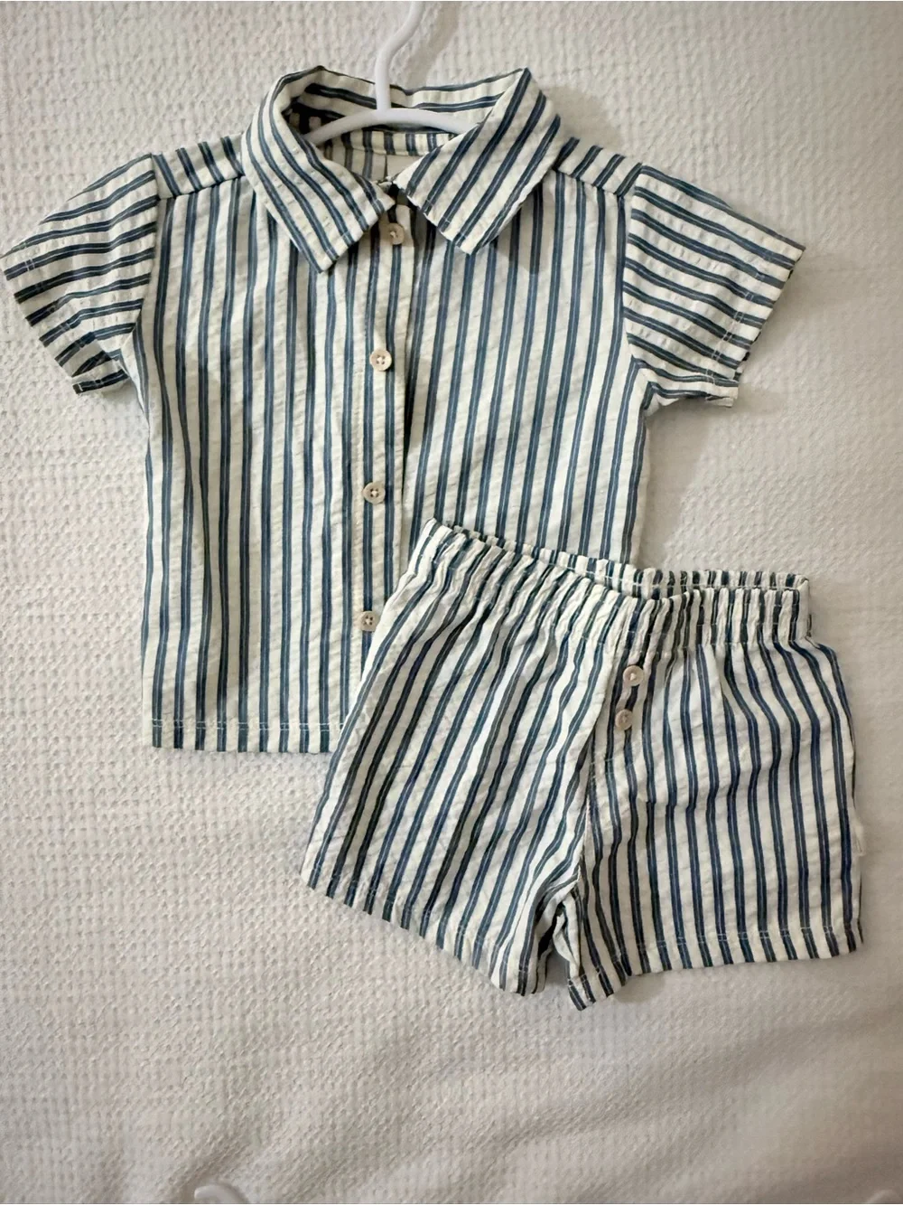 Striped Blue & White Button-Down Shirt and Shorts Set - Kids